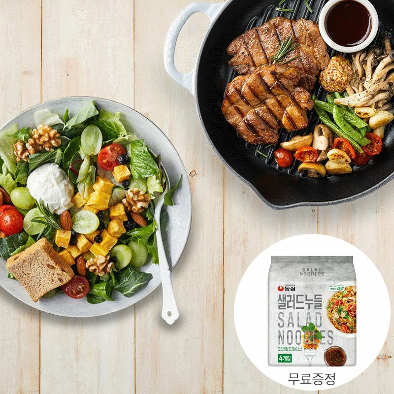 목살 스테이크&리코타 치즈샐러드&농심 샐러드누들